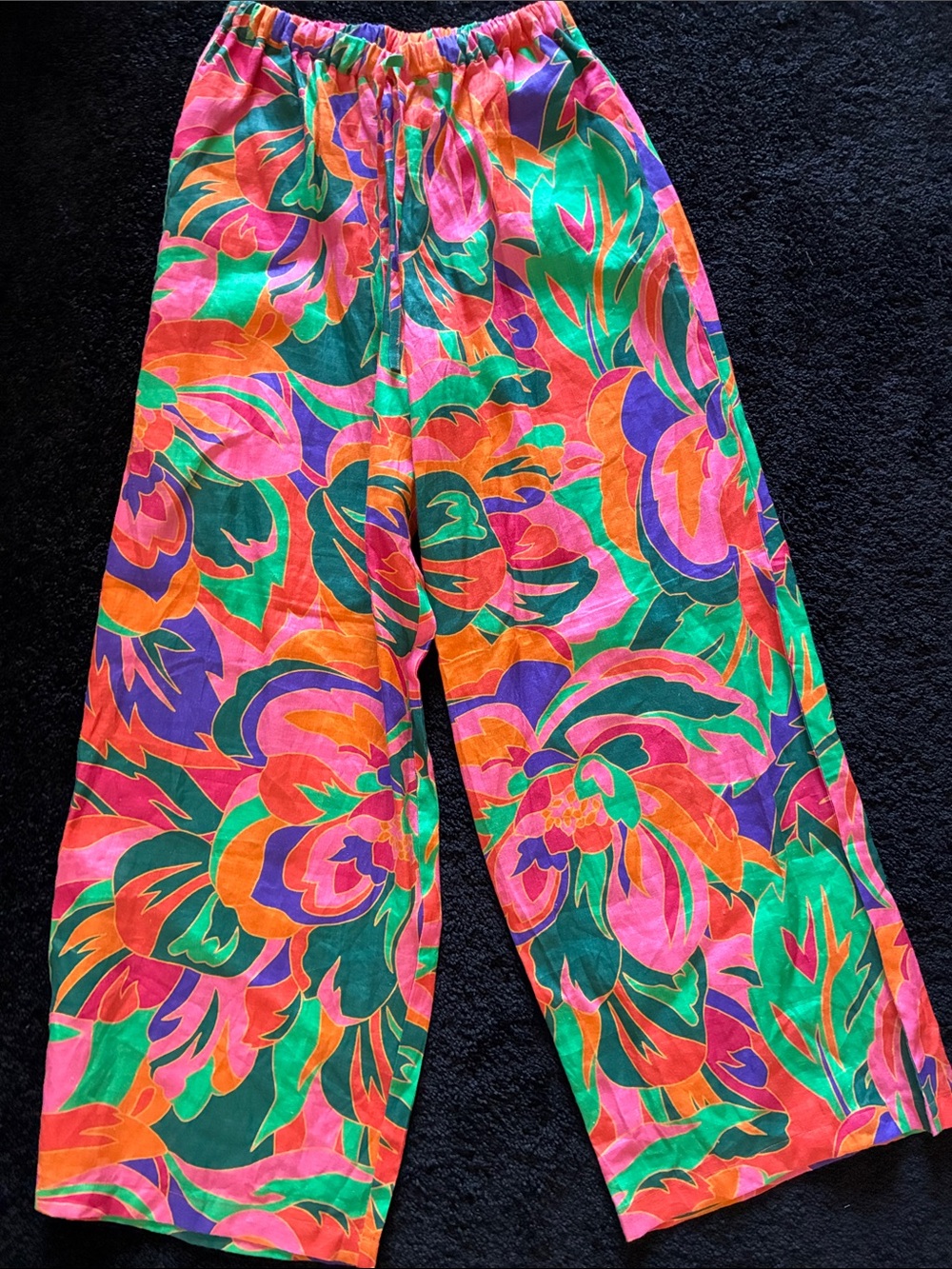 Stone Fox Wear 100% Linen Lush Floral Wide-Leg Pants size XS/S